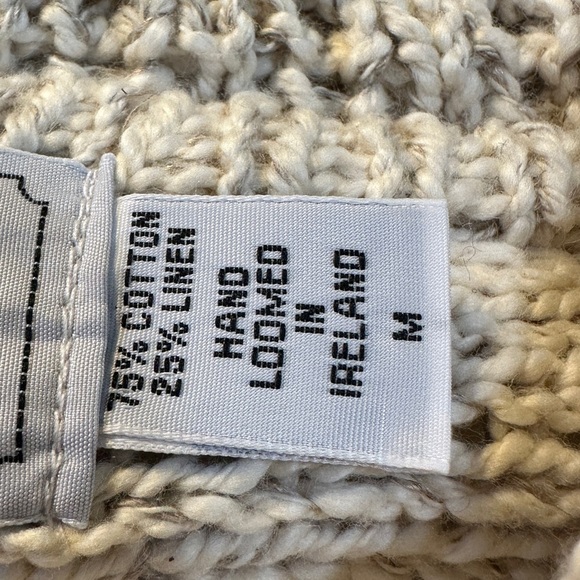 Vintage Rathlin Tin Chonaill Cardigan Sweater Linen Blend Medium Ireland Beige - Picture 7 of 10